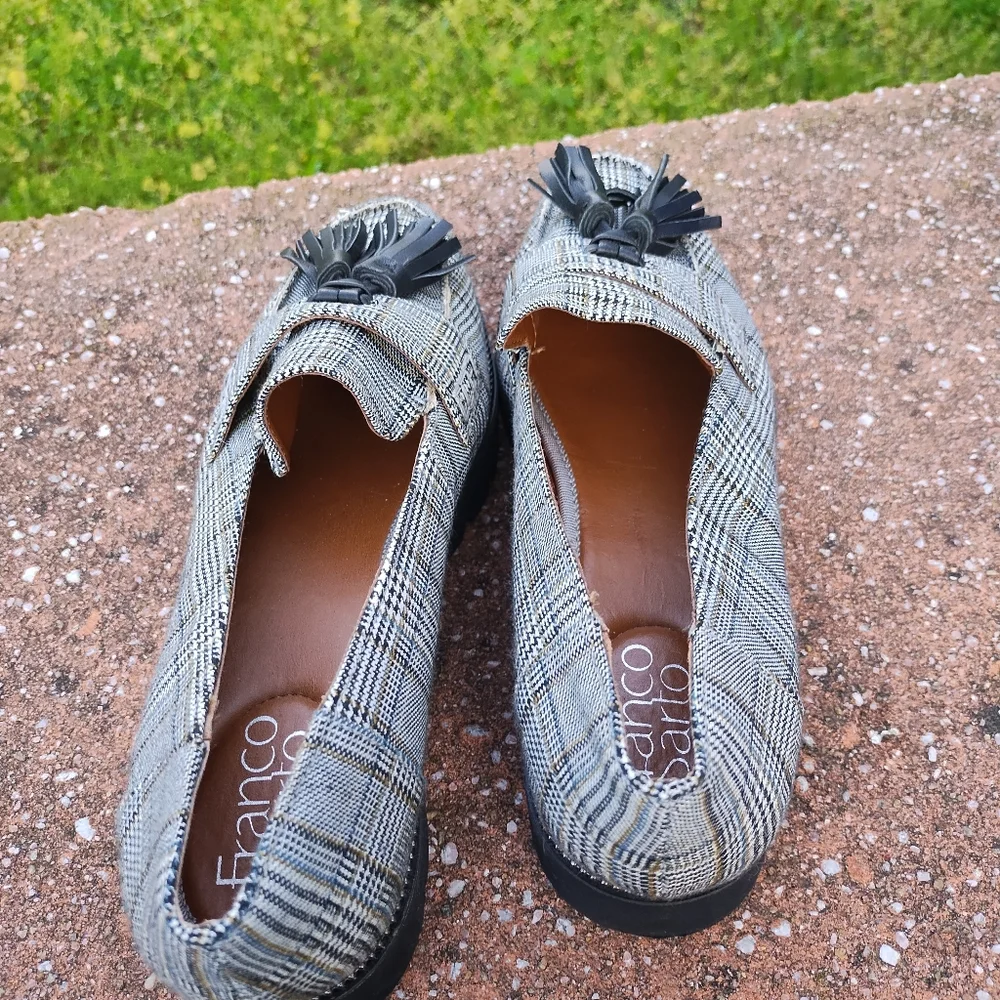 Franco Sarto Black and White Plaid Loafers - Picture 3 of 6